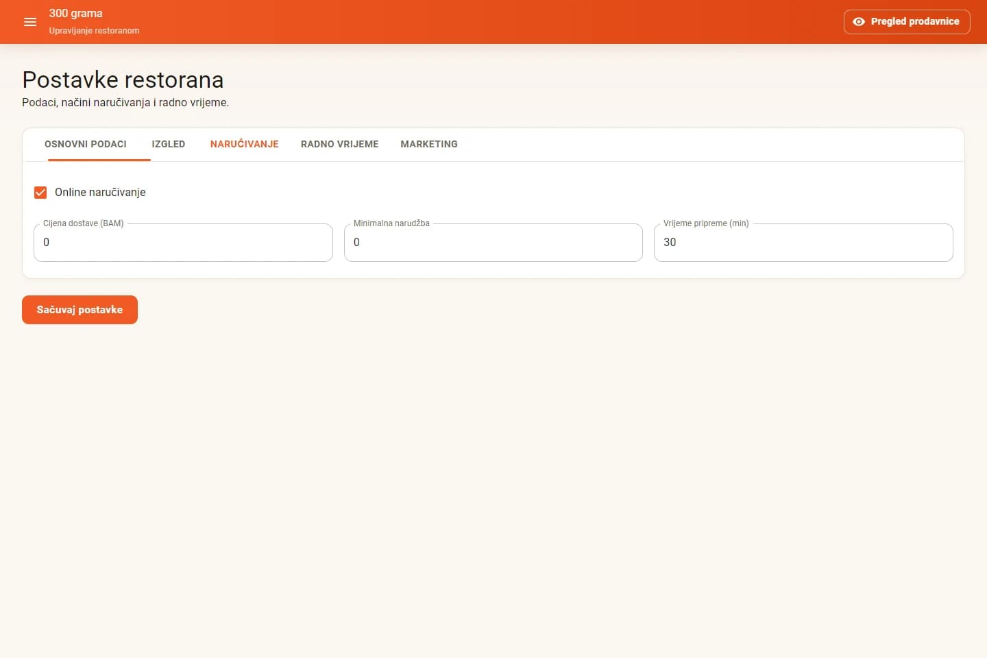 Stvarne postavke online naručivanja i dostave